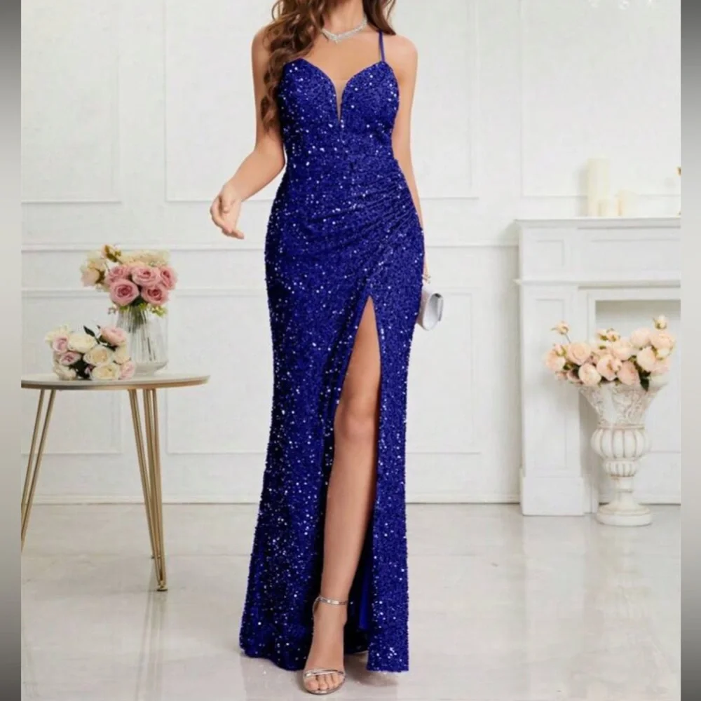 Luxe slit thigh party formal evening dress - Picture 4 of 7